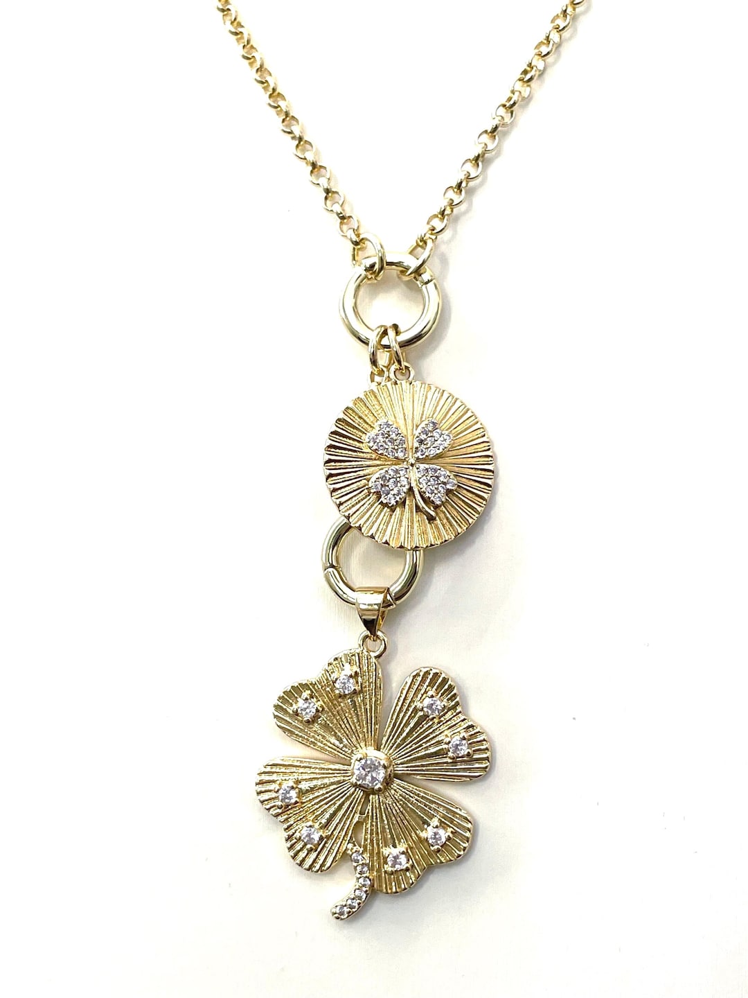 Custom Clover Flower Lucky Charm Necklace: 18k Gold Filled Rolo Chain ...