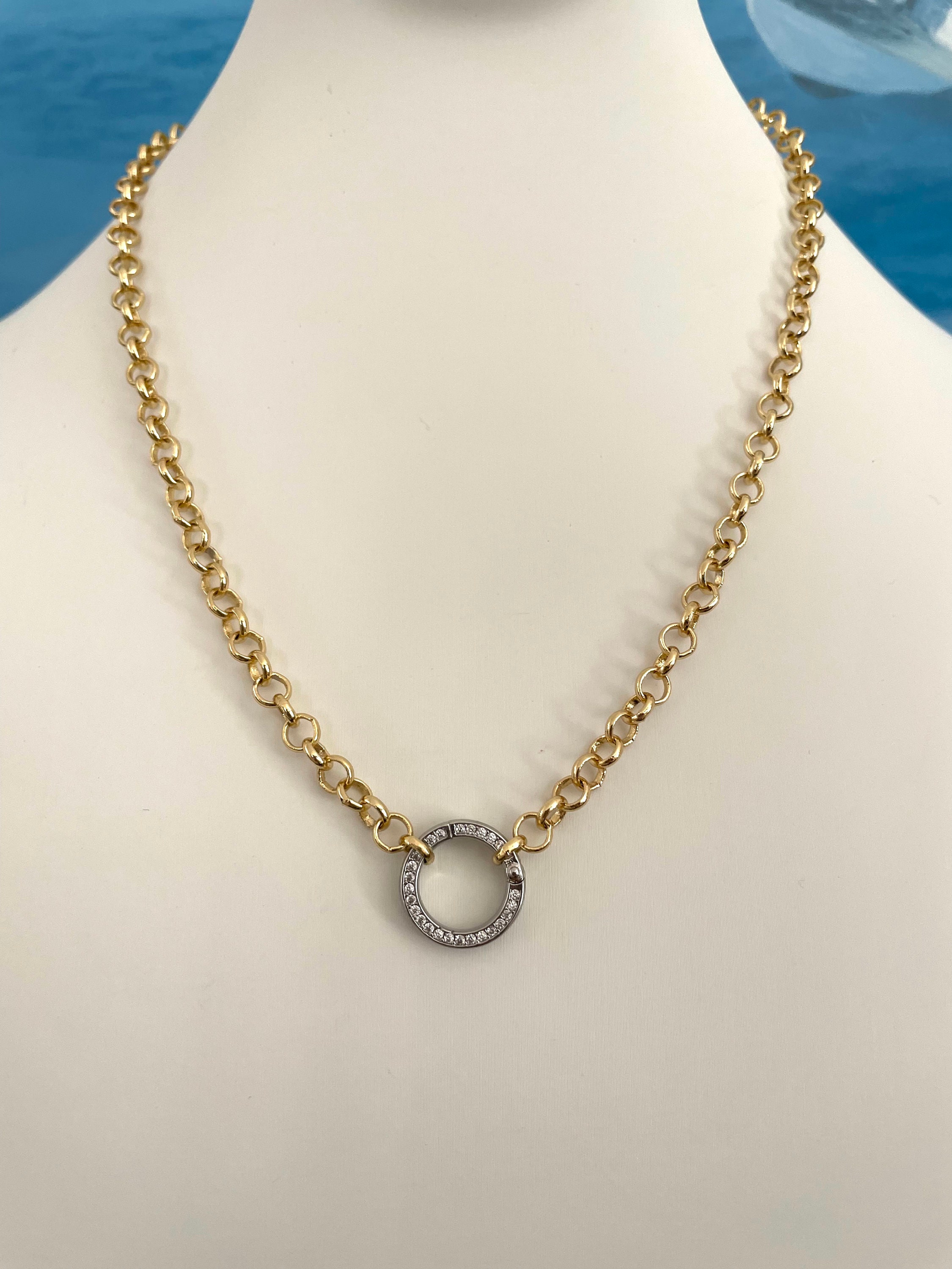 Pave Clasp 18k Gold Filled Rhodium Rolo Belcher Chain Pearl - Etsy