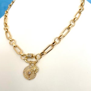 Chunky Gold Equestrian Mixed Link Chain Pave Station Necklace Pave Link ...