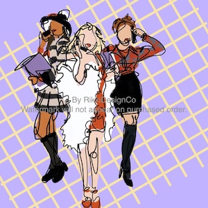 Clueless Cher, Dionne, and Tai Inspired Illustration DIGITAL DOWNLOAD