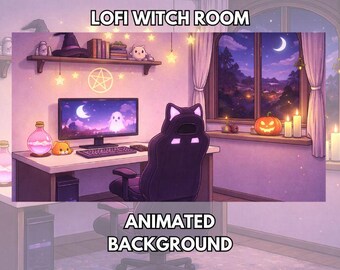 Cozy Lofi Witch Room Animated Background | Anime VTuber Stream Overlay (MP4 Download)