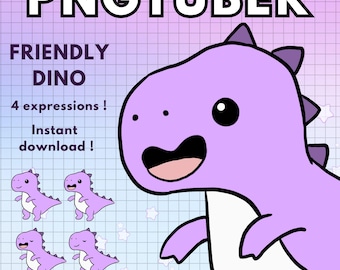 Dinosaure à tubercules PNG |  Tubercule png violet Chibi Boy Dragon préfabriqué (4 émotions) |  | Vtuber de dinosaure | Prêt pour Twitch, Veadotube, OBS V-tuber