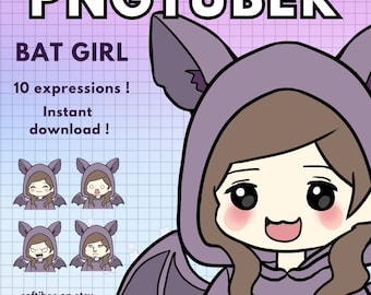 Bat Pngtuber Girl  ! x10 V-tuber Premade Png Tuber | Brown hair Vtuber Girl model | Halloween |  Veadotube | Discord | Twitch Voice Reactive