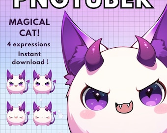 Chibi Demon Pngtuber Cat Vtuber Model 4x Magical Png tuber Avatars For Twitch Discord Youtube Streaming Furry Vtubers