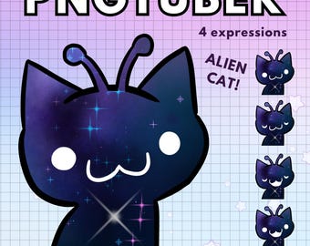 Vtuber Alien Cat Pngtuber Dark Galaxy Avatar ! 4x  Png Tuber Premade  Funny Giftuber for Twitch Vtubers and Content Creators