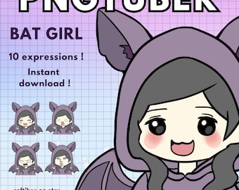 Bat Pngtuber Girl  ! x10 V-tuber Premade Png Tuber | Black hair Vtuber Girl model | Halloween |  Veadotube | Discord | Twitch Voice Reactive