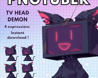 Pngtuber maschio Vtuber TV HEAD! Demone Gatto Png Tuber 4x Meme boy Anime Gatto Vtuber Modello Maschio per Twitch e Pngtuber Pre-costruito! Discord Youtube