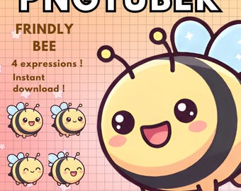 Modèle Tuber PNG Chibi Bee, 4 expressions (téléchargement numérique) pour streamers - Gamer Vtuber Png tuber