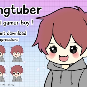 Twitch Vtuber Male Model Pngtuber Premade Red Hair! x4 Kawaii Chibi Boy Anime with Red Hair for Twitch streamers I discord Youtube Tiktok