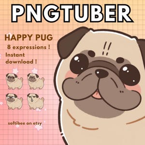 Pug Pngtuber Dog Vtuber Model for Twitch | 8x Png Tuber Reactive Discord avatars |  V-tuber Vtube Chibi Giftuber - INSTANT DOWNLOAD