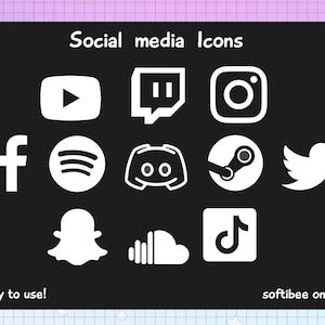 Social media Icons basic set for streamers! handy icons bundel for content creators | Tiktok Discord YouTube Instargram Twitter Twitch