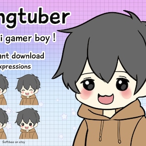Pngtuber Starter Chibi premade | Vtuber brown hoodie anime kawaii boy Ready to Download for use on Twitch / Youtube Tiktok | Veadotube Mini