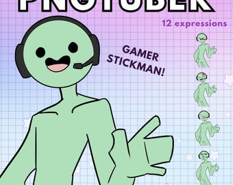 Vtuber Stickman Pngtuber Male Model ! 12x Vtuber Stick Man Green Png tuber Boy  Base Avatars for Streaming on Twitch & Youtube Reactive