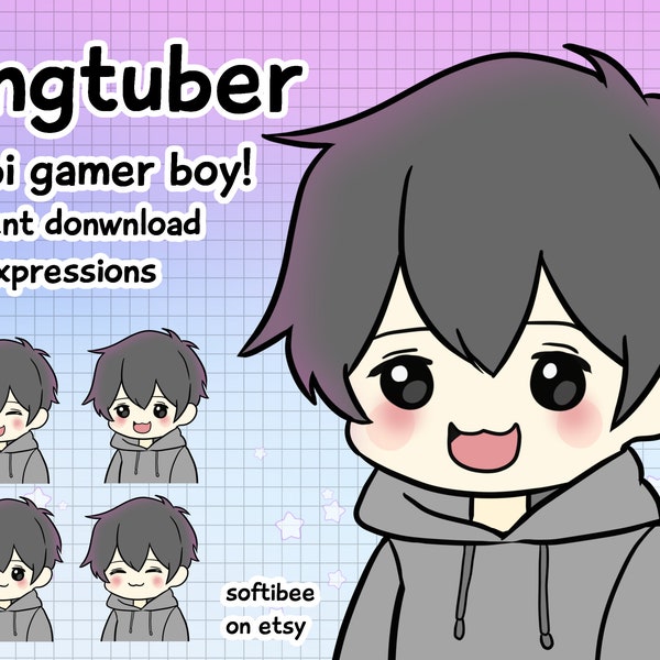 Pngtuber mâle ! x4 png tuber chibi boy anime with black hair vtuber model male for twitch & pngtuber pre made! Discord Youtube Tiktok
