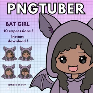 Bat Pngtuber Girl  ! x10 V-tuber Premade Png Tuber | Dark skin Vtuber Girl model | Halloween |  Veadotube | Discord | Twitch Voice Reactive