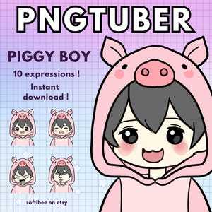 Cerdo Pngtuber macho! x4 chico tuber png anime con cabello negro modelo vtuber masculino para twitch y pngtuber pre-creado! Discord Youtube Tiktok