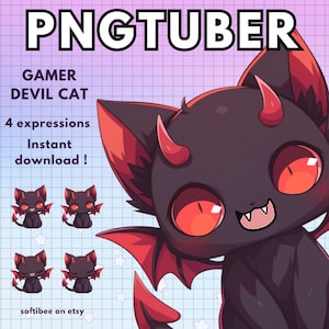 Pngtuber Cat Vtuber Model for Twitch | 4x Magical Black Png Tuber Reactive Discord avatars |  V-tuber Vtube Chibi Giftuber INSTANT DOWNLOAD