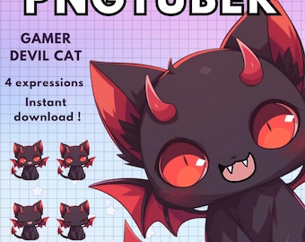 Pngtuber Cat Vtuber Model for Twitch | 4x Magical Black Png Tuber Reactive Discord avatars |  V-tuber Vtube Chibi Giftuber INSTANT DOWNLOAD