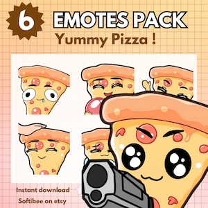 Twitch emotes Pizza 6x , kawaii food emotes for gaming streaming bread p2u emote twitch overlay Discord YouTube Tiktok - ready to use