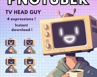 Pngtuber male TV HEAD ! x4 Cozy Png Tuber Meme Men Anime Vtuber Model Male for Twitch & Pngtuber Pre made ! Discord Youtube - Ready to use