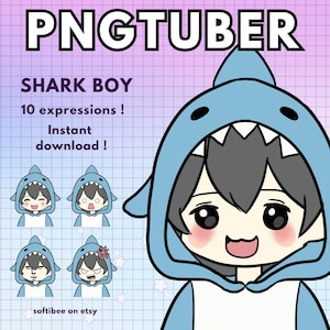 Pngtuber Modèle masculin Requin bleu 10x Chibi Png tuber Avatars Pour Twitch Discord Youtube Streaming poisson Vtuber modèle Mâle Premade