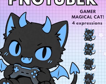 Pngtuber Cat Model Gamer ! Magical Blue Pre-made Vtuber model / Animal Png Tuber for Twitch & Youtube / Furry V-Tuber reactive image