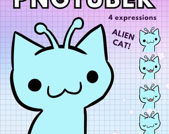 Pngtuber Alien Cat Vtuber Light Blue Avatar ! 4x Premade Png Tuber  Funny Giftuber for Content Creators and Twitch Vtubers
