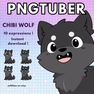 Wolf Pngtuber Model ! Pre-made Vtuber Model / Animal Png Tuber for Twitch & Youtube /  Black V-tuber Reactive Image Ready to use