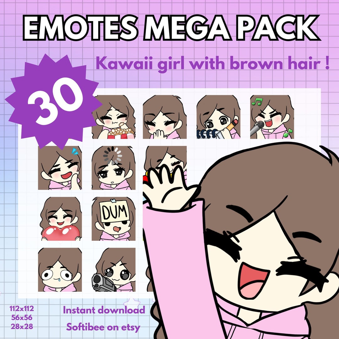 Girl Emotes Twitch MEGA PACK ! X30 Emote Chibi Girl Anime With Brown ...