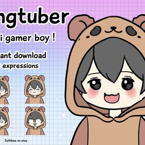 Pngtuber Bear chibi ! x10 png tuber brown cute boy anime model male for Twitch & Animal vtuber assets ! Discord Youtube Tiktok