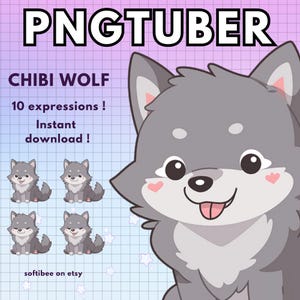 Wolf Pngtuber Model ! Pre-made Vtuber model / Animal Png Tuber for Twitch & Youtube / Grey Furry V-Tuber reactive image ready to use