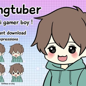 Premade PNG-tuber Model Anime boy with blue hoodie | 4 Expressions | V-tuber male modle , Vtuber, Livestreaming Stream, Twitch, Youtube, OBS