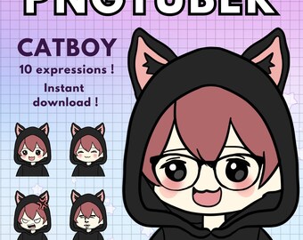avatar maschili boy pngtuber / 10x catboy vtuber modello maschile con i capelli rossi / Twitch vtube cat v-tuber - discordia reattiva tuber png animale