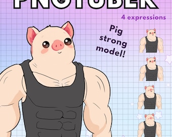 Pig Pngtuber Gym Bro  ! x4 V-tuber Premade Png Tuber | Pig Vtuber model | Kawaii | Veadotube | Discord | Twitch Voice Reactive
