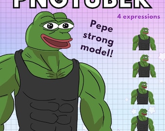 Vtuber frog pepe for Twitch |  4x Chad reactive pngtuber male avatars | vtuber model male for vtube streaming | animal png tuber ready to us