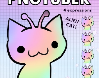 Vtuber Alien Cat Pngtuber Rainbow Avatar ! 4x Funny Png Tuber Premade Giftuber for Twitch Vtubers and Content Creators !