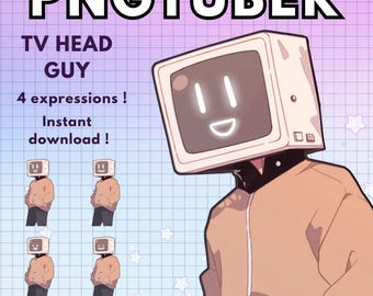 ¡Cabeza de TV masculina de Pngtuber! x4 ¡Modelo masculino de Vtuber de anime de Pngtuber Meme para Twitch y PngtuberPre hecho! Discord Youtube - Listo para usar
