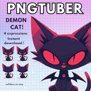 Black Cat Pngtuber Model Cute 4x Chibi Demon PNG Tuber Avatars for Twitch, Discord, YouTube Streaming Cat Vtuber Model Giftuber
