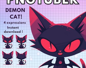 Modelo de gato negro PNGtuber Lindos 4 avatares de demonio chibi PNG Tuber para Twitch, Discord, YouTube Streaming Gato Vtuber Modelo Giftuber