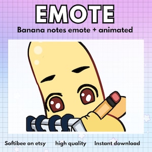 Animated Emote Twitch Banana notes | Kawaii Animated Food For Streaming Take Notes emote | Discord Emotes Ready to use