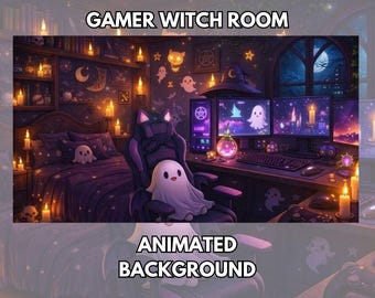 Anime Witch Gamer Animated Background Loop | Magical Streamer VTuber Background | Twitch Stream Overlay, YouTube, Cozy Fantasy Room