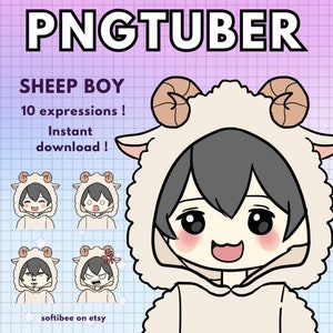 PNGTuber - Cute Sheep boy | 10 Expressions | vtuber model male | Gamer boy | 2D Model Assets | pngtuber model | Veadotube | png tuber
