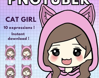 Sfondo Pngtuber Cat Girl Vtuber / 10 espressioni furry png tuber animale v-tuber stream Felpa rosa