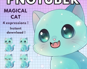 Cat Pngtuber Model Turquoise 4x | Magical Furry Cat Png tuber | Chibi Vtubers For Twitch Streaming Chibi png vtuber animal | Haloween
