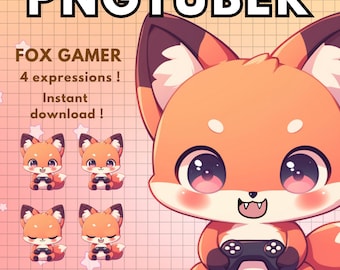Modelo de zorro Pngtuber Gamer Lindo 4x Chibi Png tuber Avatares para Twitch Discord Youtube Streaming Animal Vtuber modelo Masculino Premade
