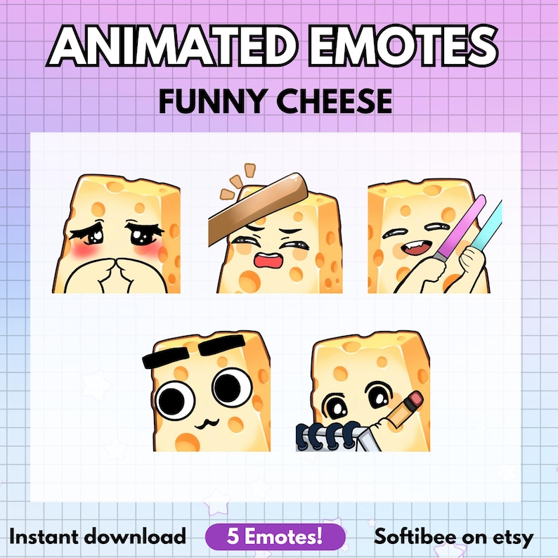 Cute Chibi Cheese Animated Emote Bundle | 5X Twitch Emotes Pack | Bonk ...