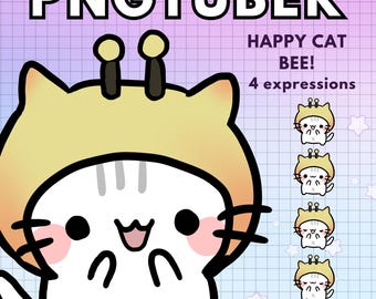 Cat Pngtuber Model | 4x Chibi Gamer Bee PNGTuber | Furry Cat Vtuber for Twitch Streaming | Chibi PNG VTuber Avatar | Ready to Use