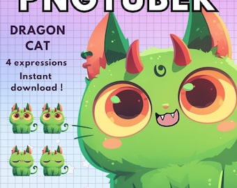 ¡Avatar de Vtuber Dragon Cat PNGtuber! 4 divertidos PNG Tuber prediseñados, edición regalo para Vtubers de Twitch y creadores de contenido. ¡Discord, YouTube!