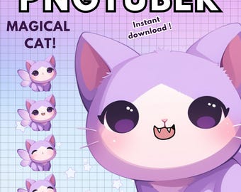 Vtuber Model Fairy Cat Pngtuber | 4x Magical Purple PNGTuber Pre Made | Png tuber Chibi Giftuber | Reactive Discord Avatars ready to use
