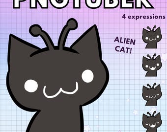 Vtuber Alien Black Cat Pngtuber Avatar ! 4x Funny Png Tuber Premade Giftuber edition for Twitch Vtubers and Content Creators ! Discord